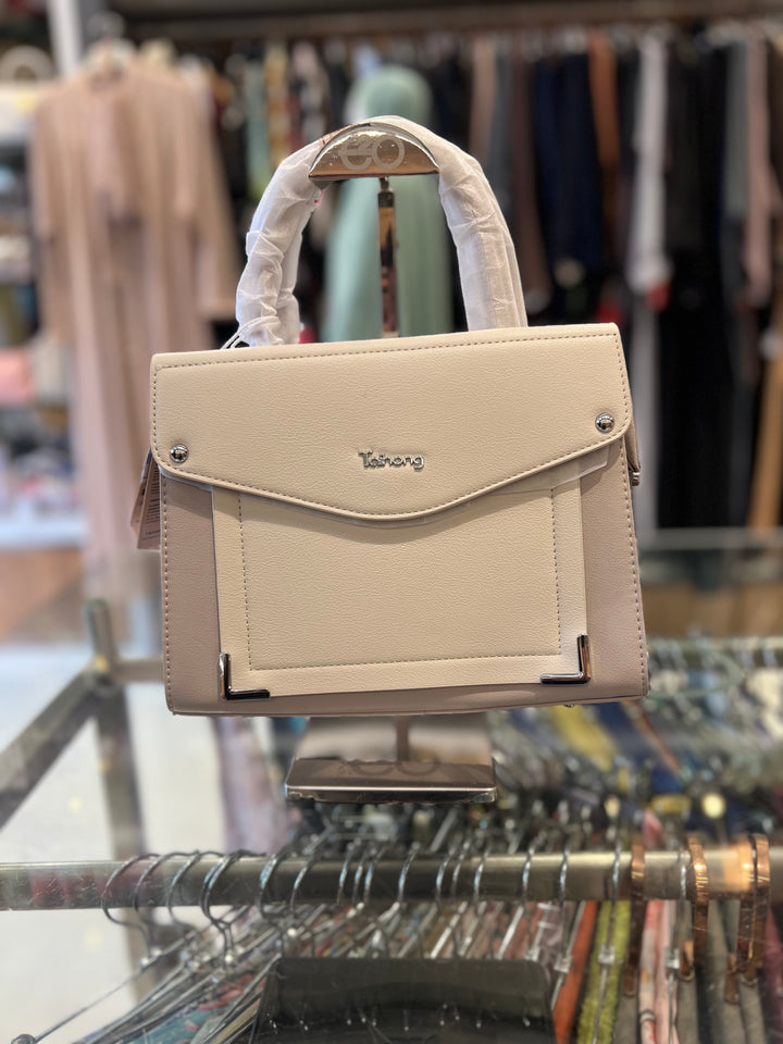 FANCY HAND BAG - BH06/OFF WHITE & LIGHT PINK/