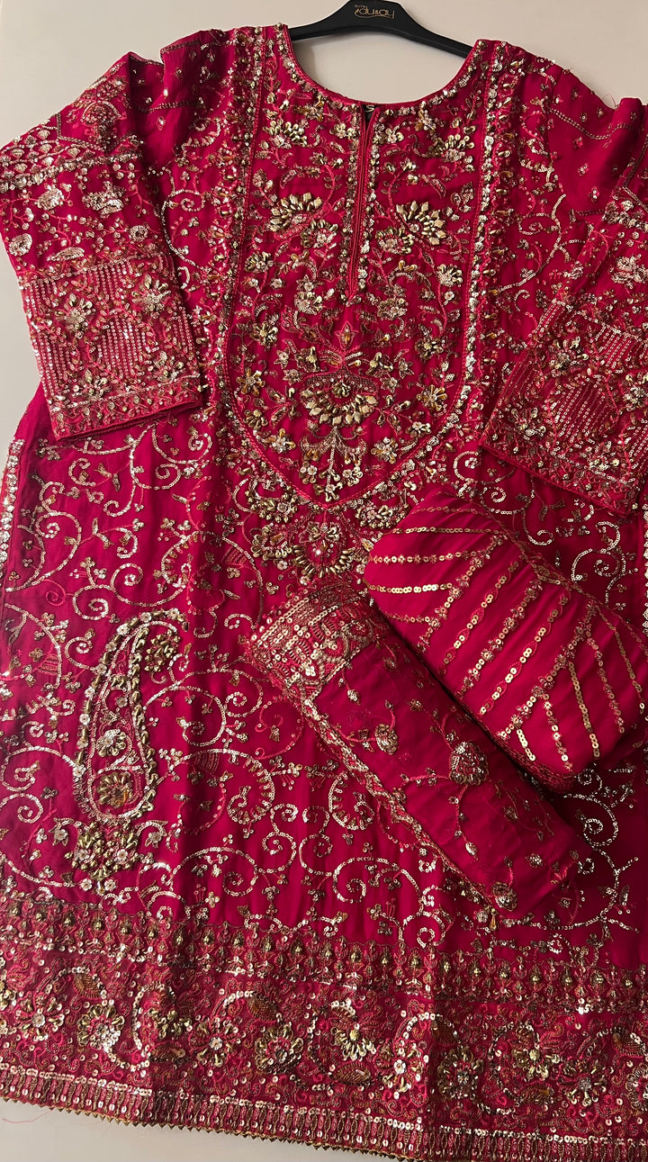 PAKISTANI PURE CHIFFON RANI COLOUR SEQUINS DESIGN- A010