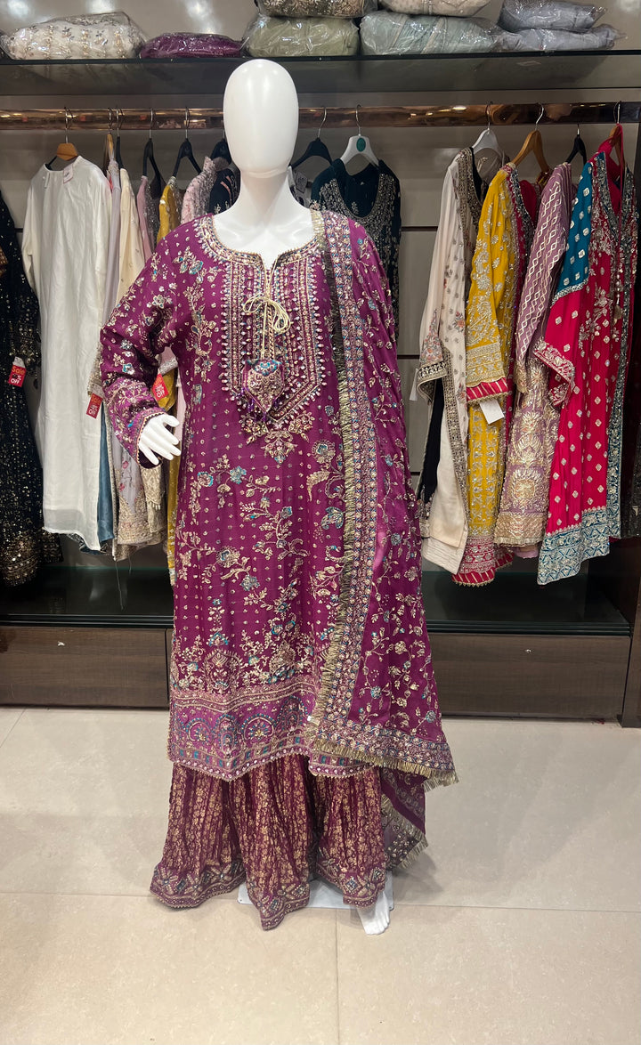 PAKISTANI PURE CHIFFON PURPLE COLOUR SEQUINS DESIGN- A010