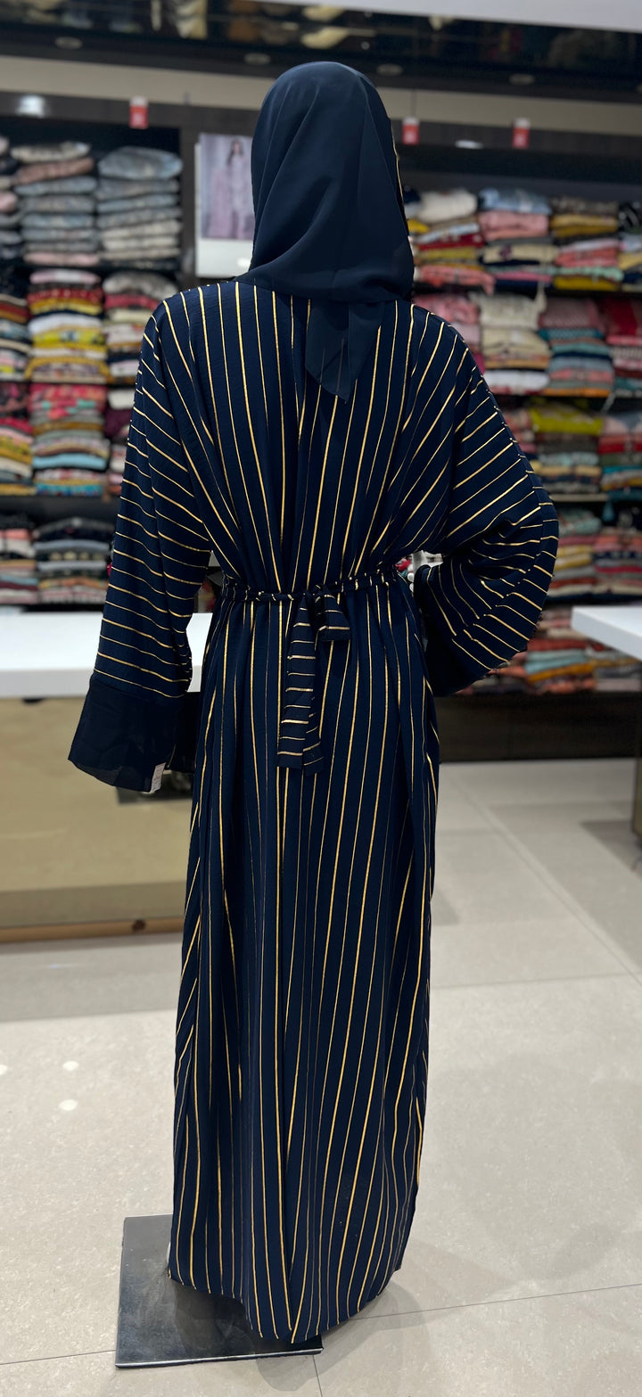 blue abaya with golden lining-