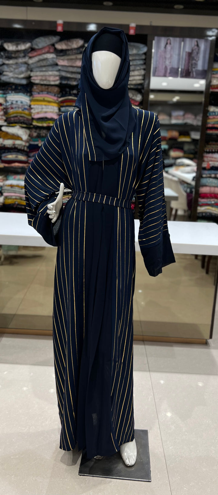 blue abaya with golden lining-