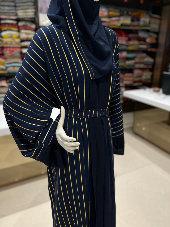 blue abaya with golden lining-