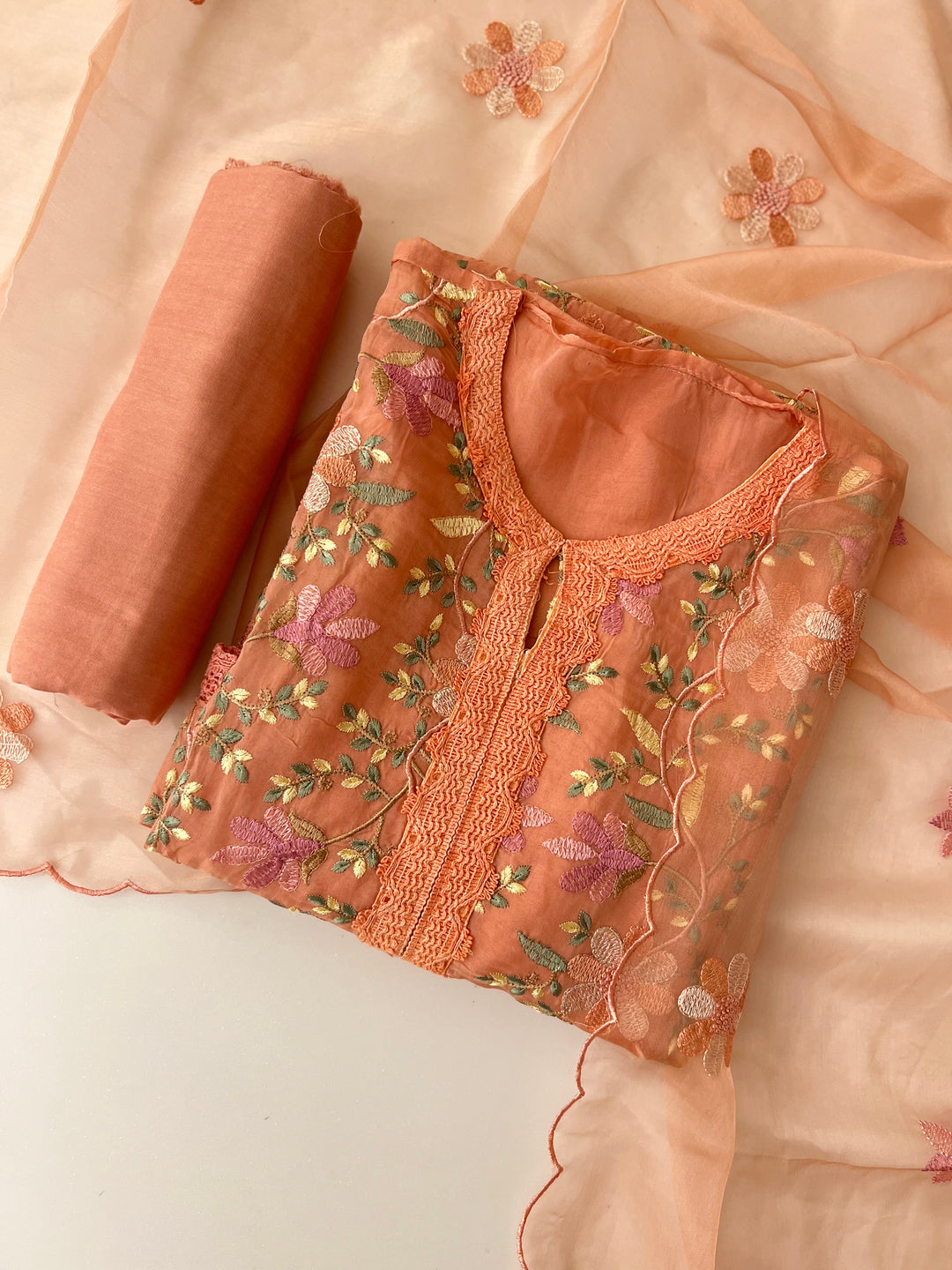 preet peach emb unstitched set-bt13