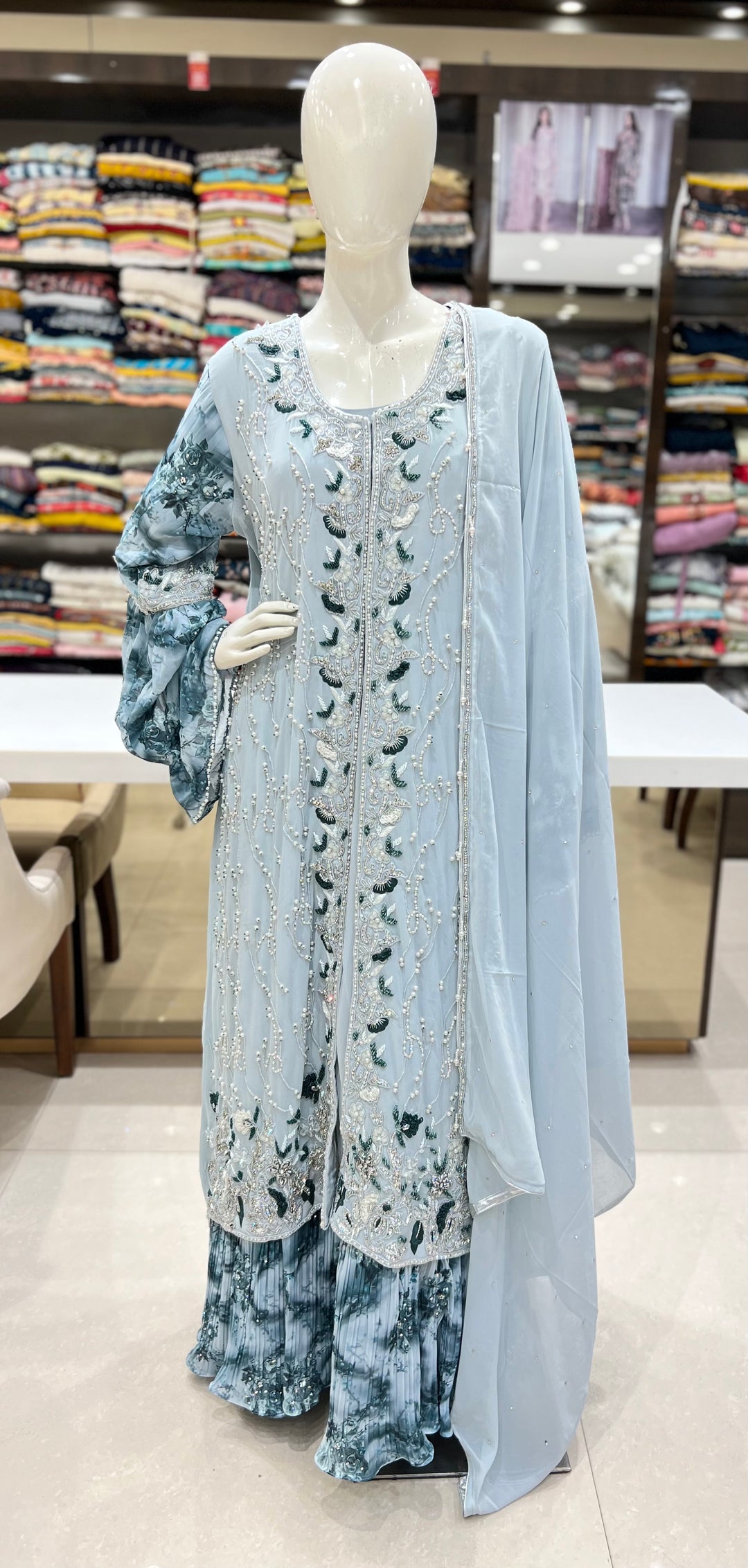 karishma emb designer frock with long koti -km07