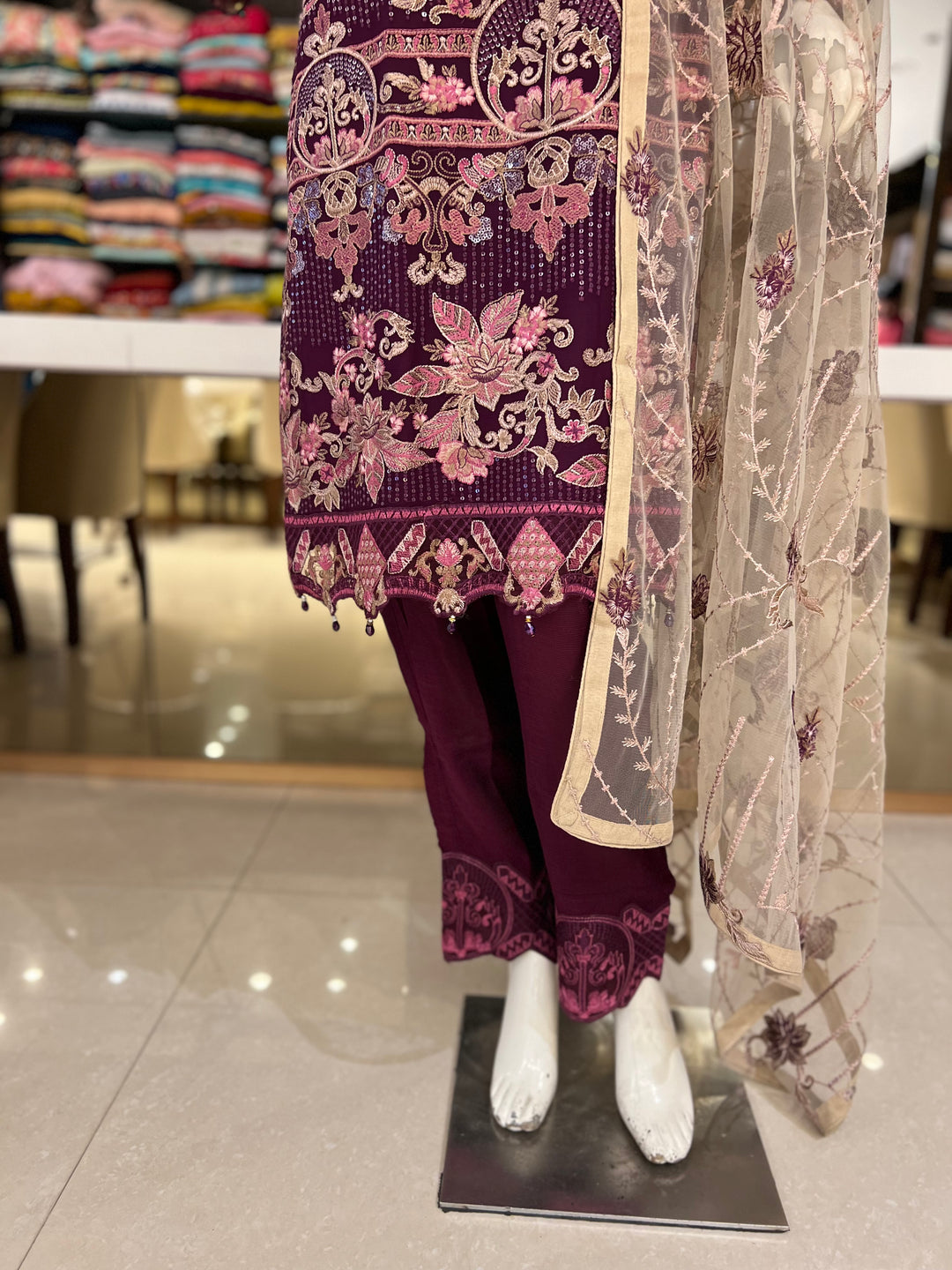 Ramsha Chiffon Grape Stitched suit-0870