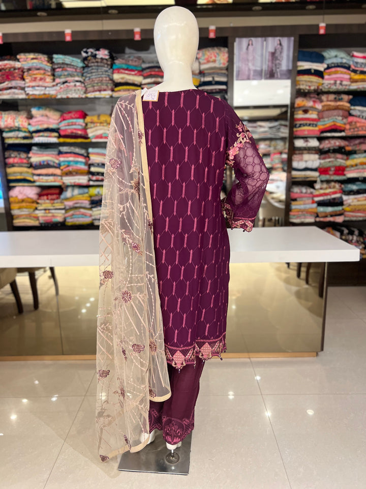 Ramsha Chiffon Grape Stitched suit-0870