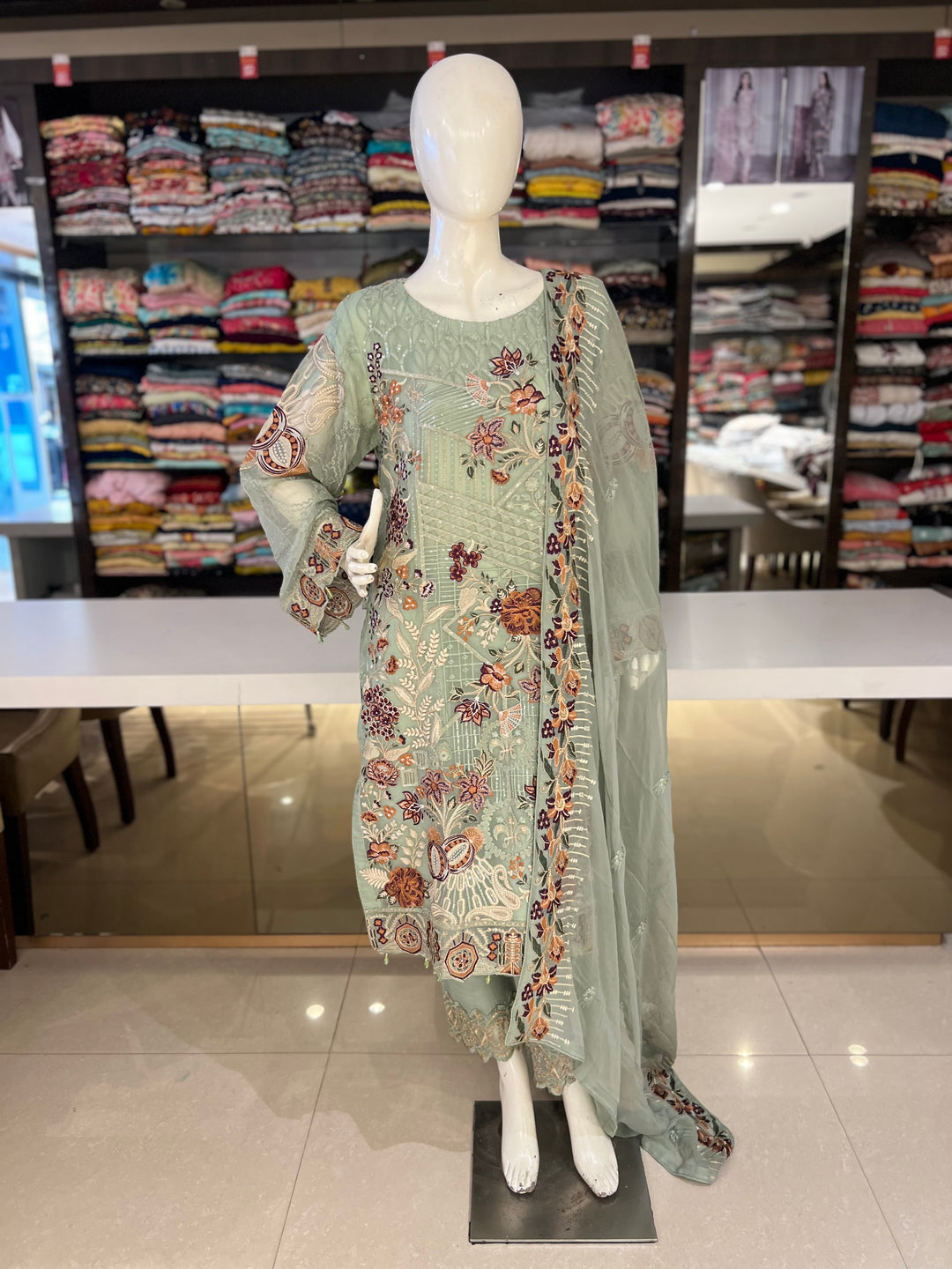 Ramsha Chiffon Green Stitched Suit