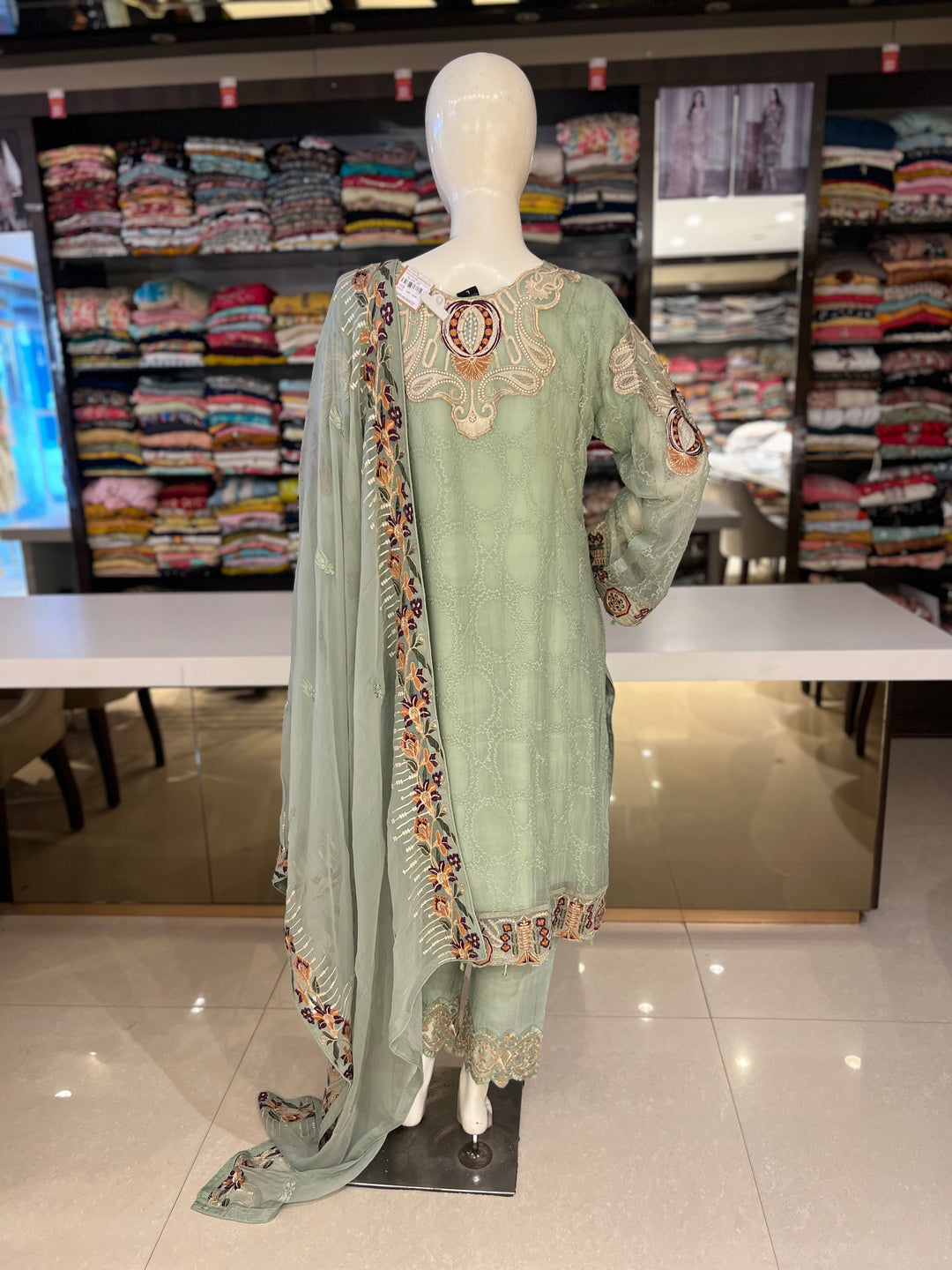 Ramsha Chiffon Green Stitched Suit