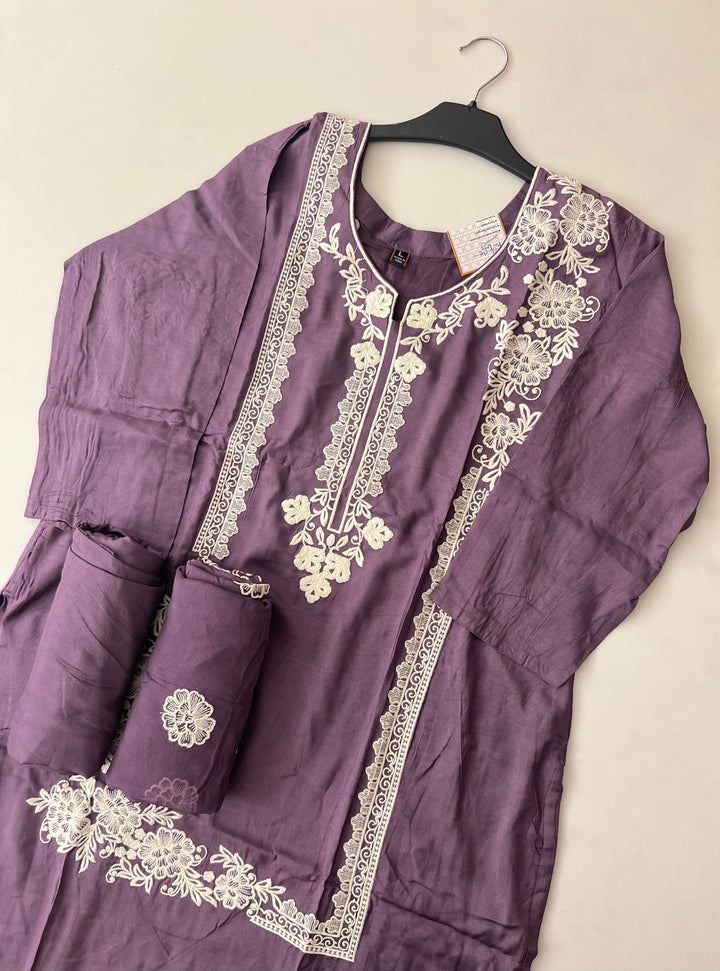 CRIMSON LAVENDER TRENDY  EMBROIDERED SET