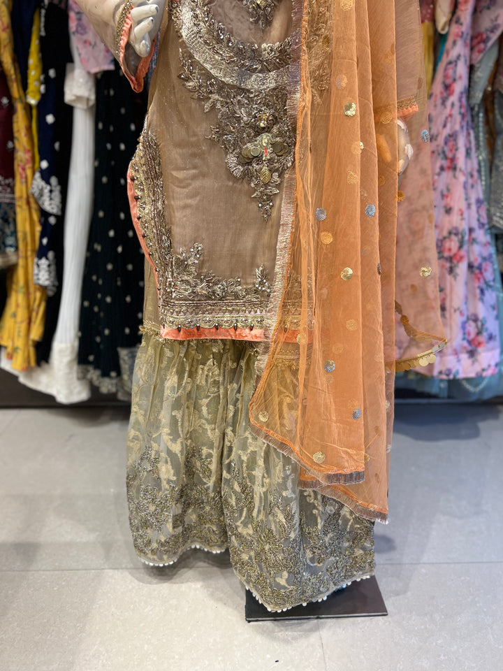 KHUDA BAKSH DESIGNER GHARARA EMB SUIT(SIZE XL/42)- KB02