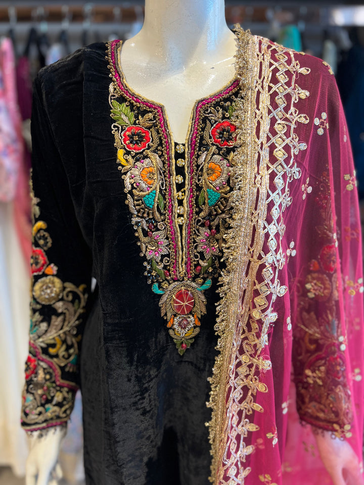 KHUDA BAKSH DESIGNER VELVET EMB SUIT- KB275