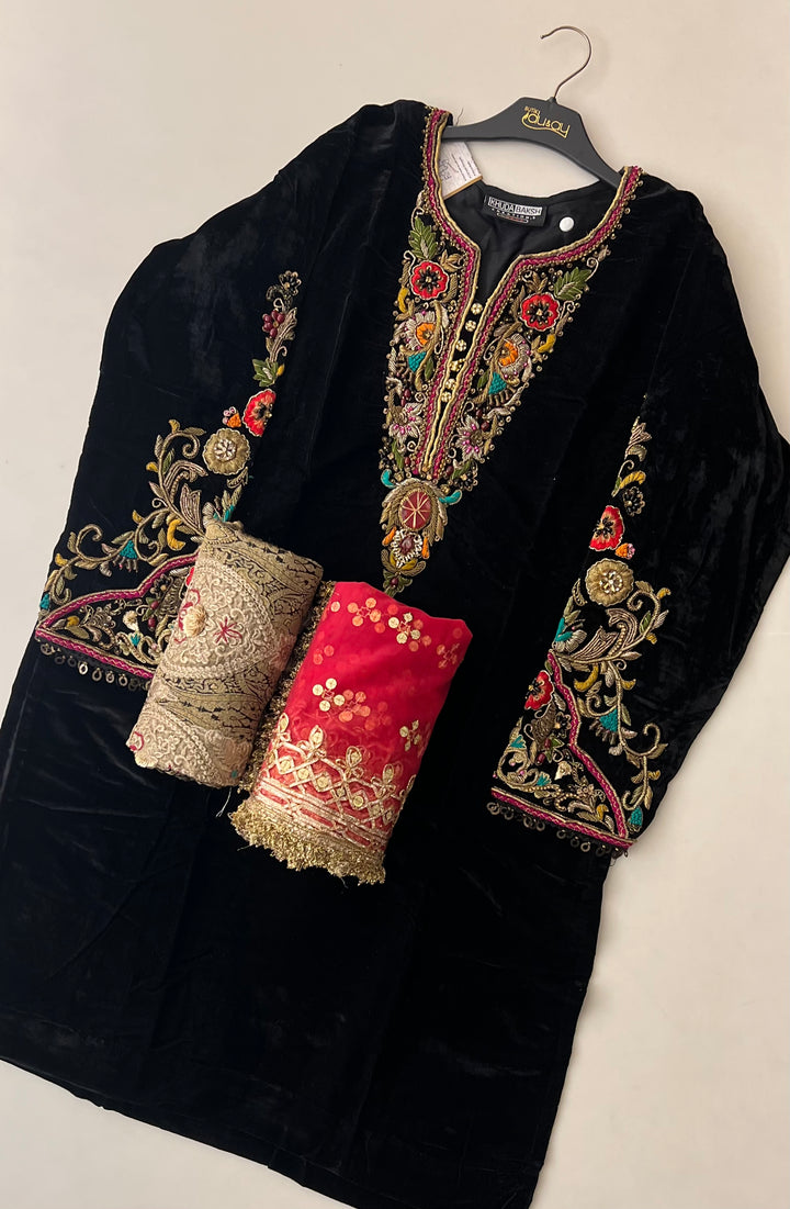 KHUDA BAKSH DESIGNER VELVET EMB SUIT- KB275