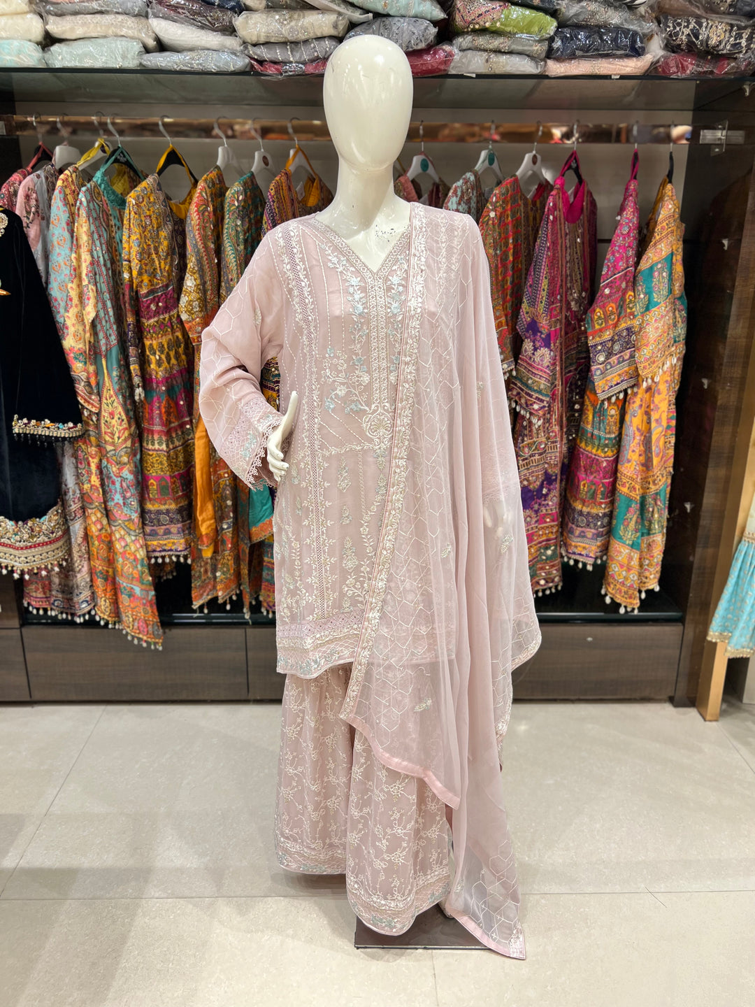 YUSRA AGHANOOR DESIGNER SHORT KURTI GHARARA SUIT (SIZE L/42)- AR20