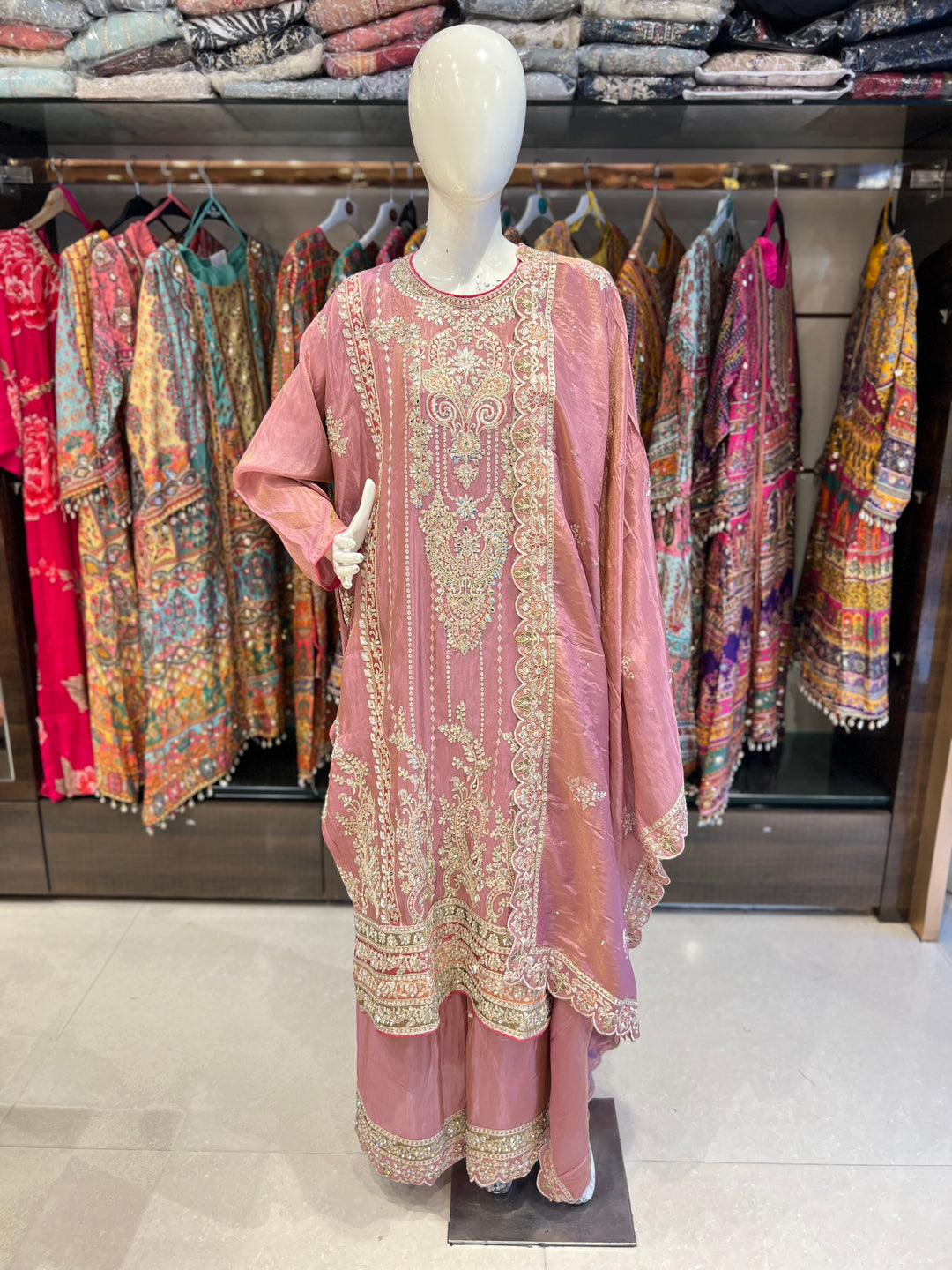 RAUSHAN DESIGNER SEMI STICHED EMB PLAZO SUIT- IKC3