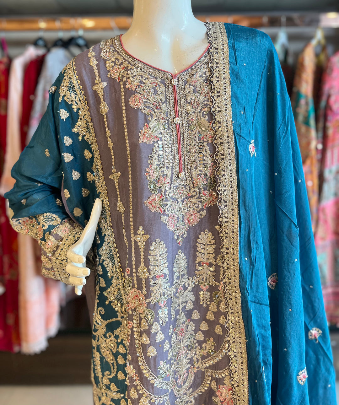 RAMIYA DESIGNER EMB SEMI STICHED SUIT- IKTD1