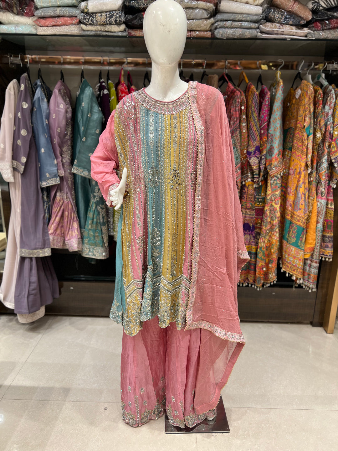 SAHARA DESIGNER EMB FROCK PLAZO SUIT- BTE11