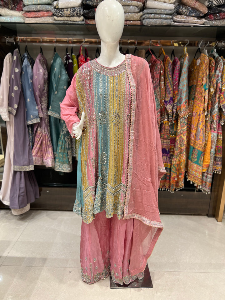 SAHARA DESIGNER EMB FROCK PLAZO SUIT- BTE11