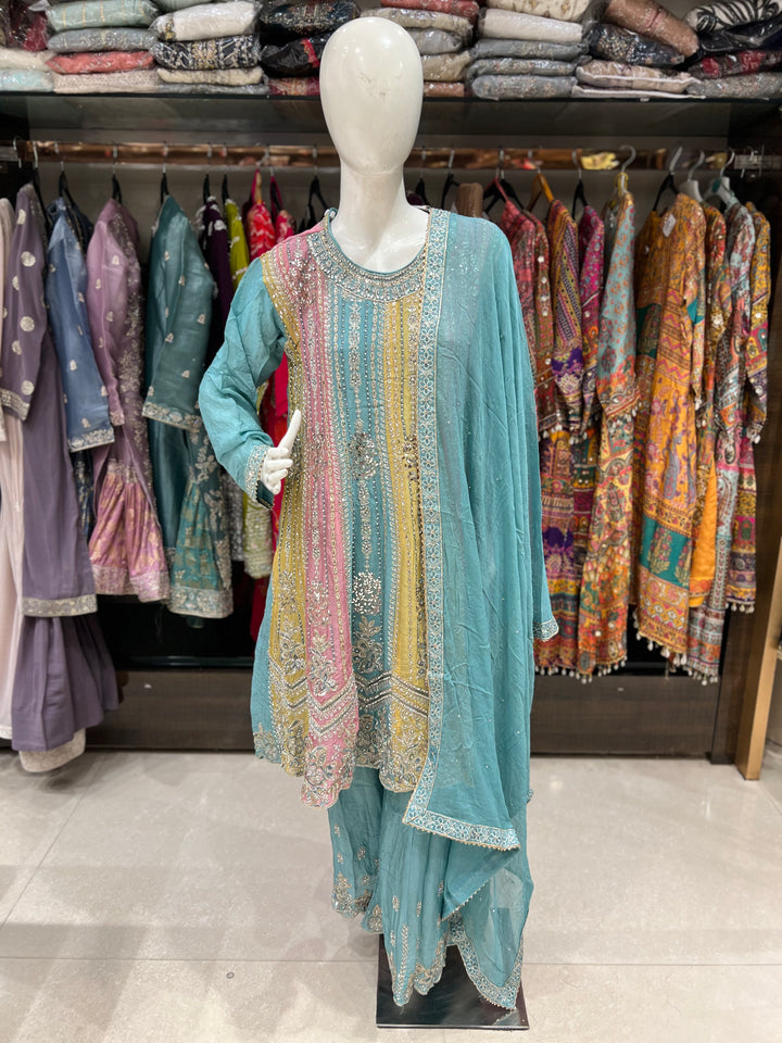 SAHARA DESIGNER EMB FROCK PLAZO SUIT- BTE11