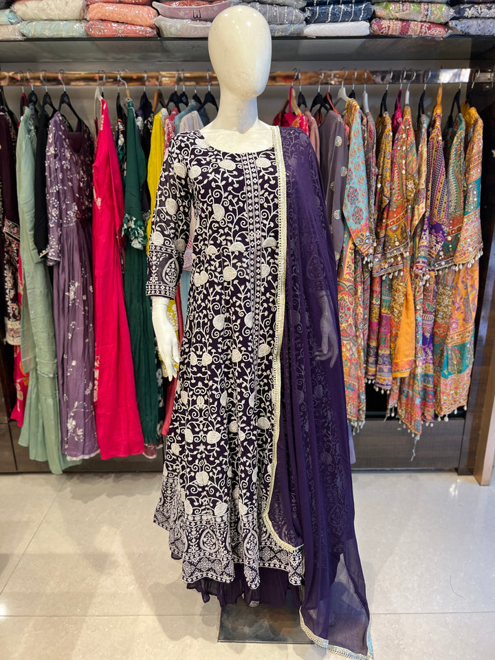 NITARA CHIKANKARI LAVENDER SARARA SUIT -BTN89