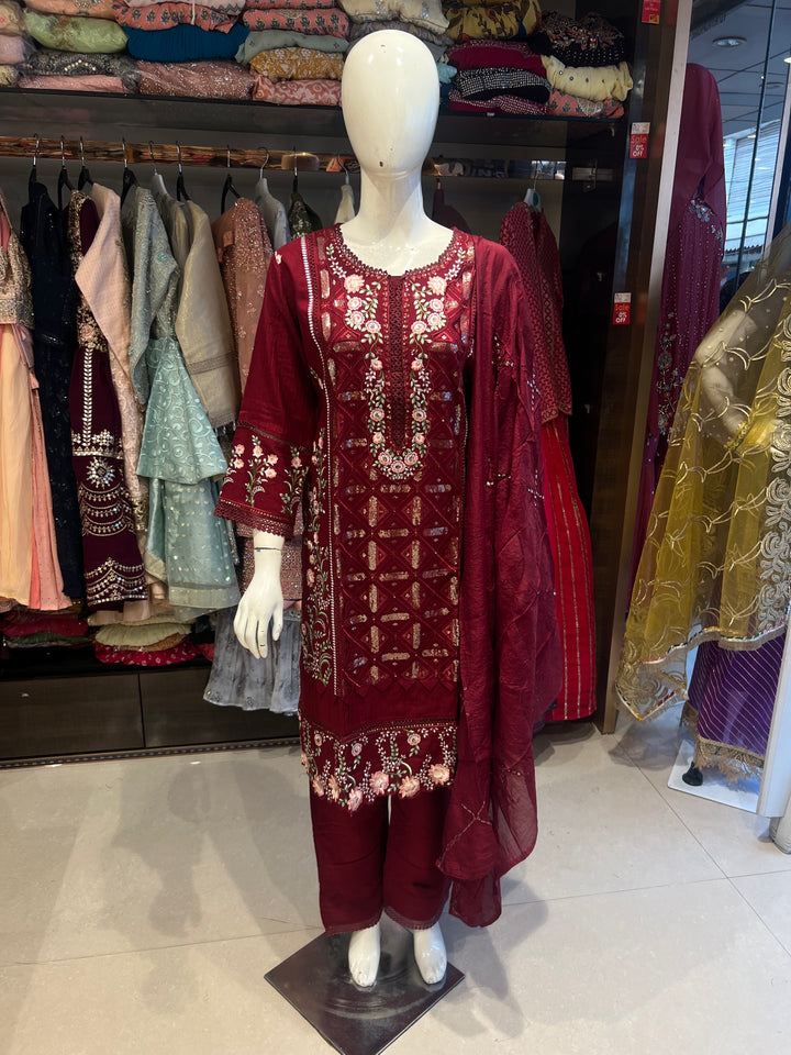 MAROON KARACHI SUIT-IKT14