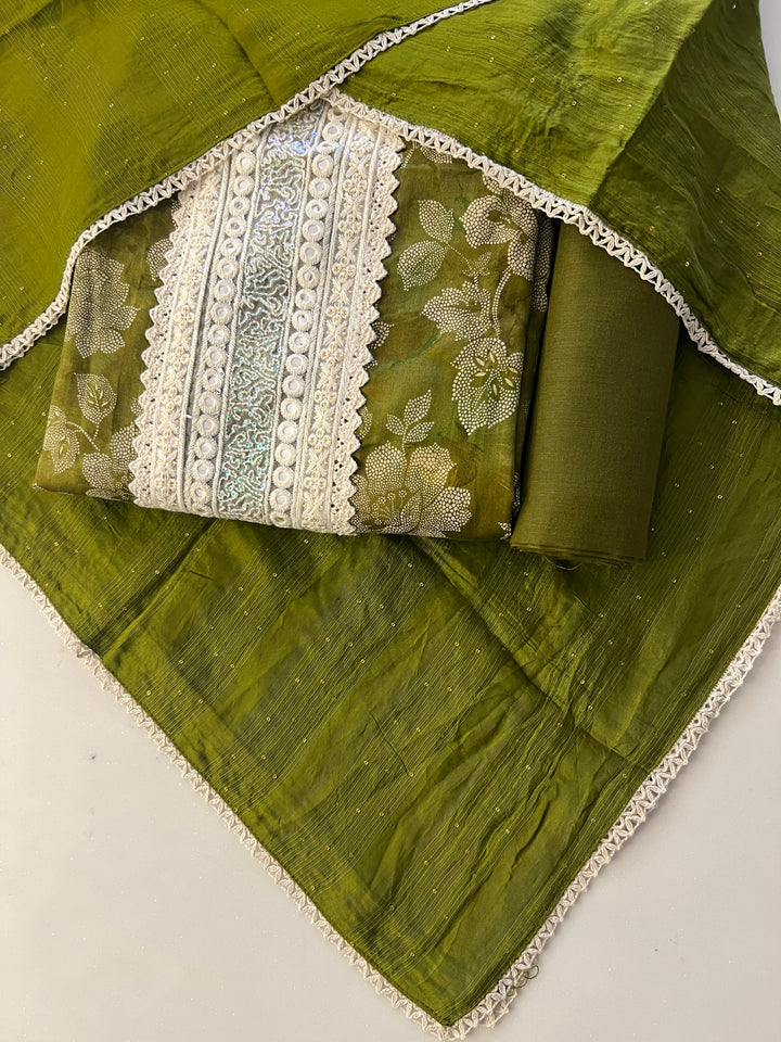 UN STITCHED CHIKAN MATERIAL -BTH191/GREEN