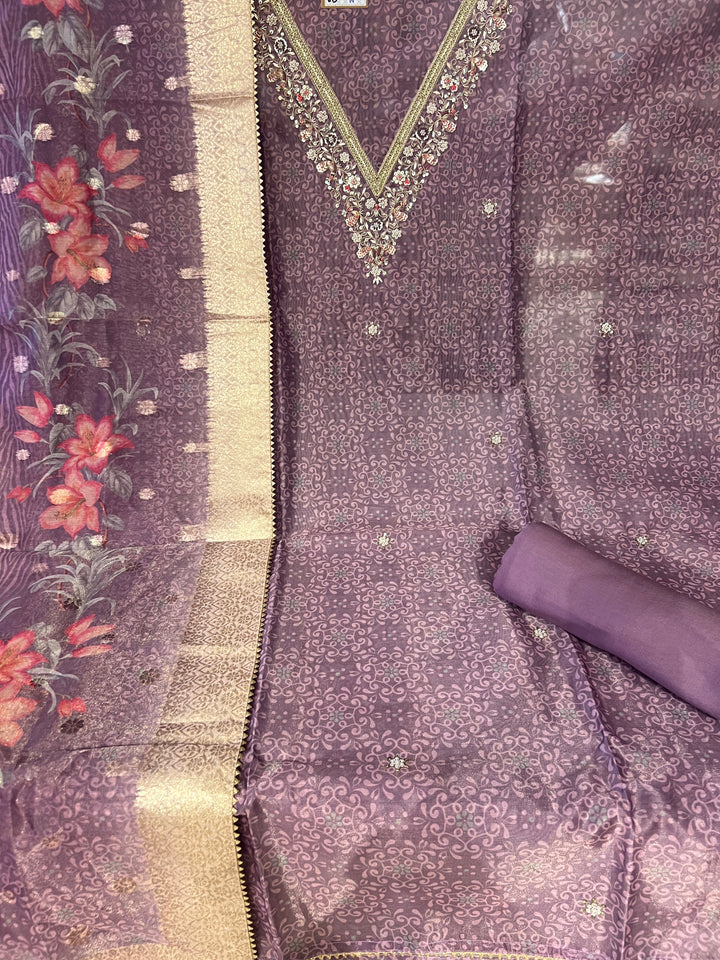 UN STITCHED MUSLIN SILK MATERIAL-BTH92/VOILET