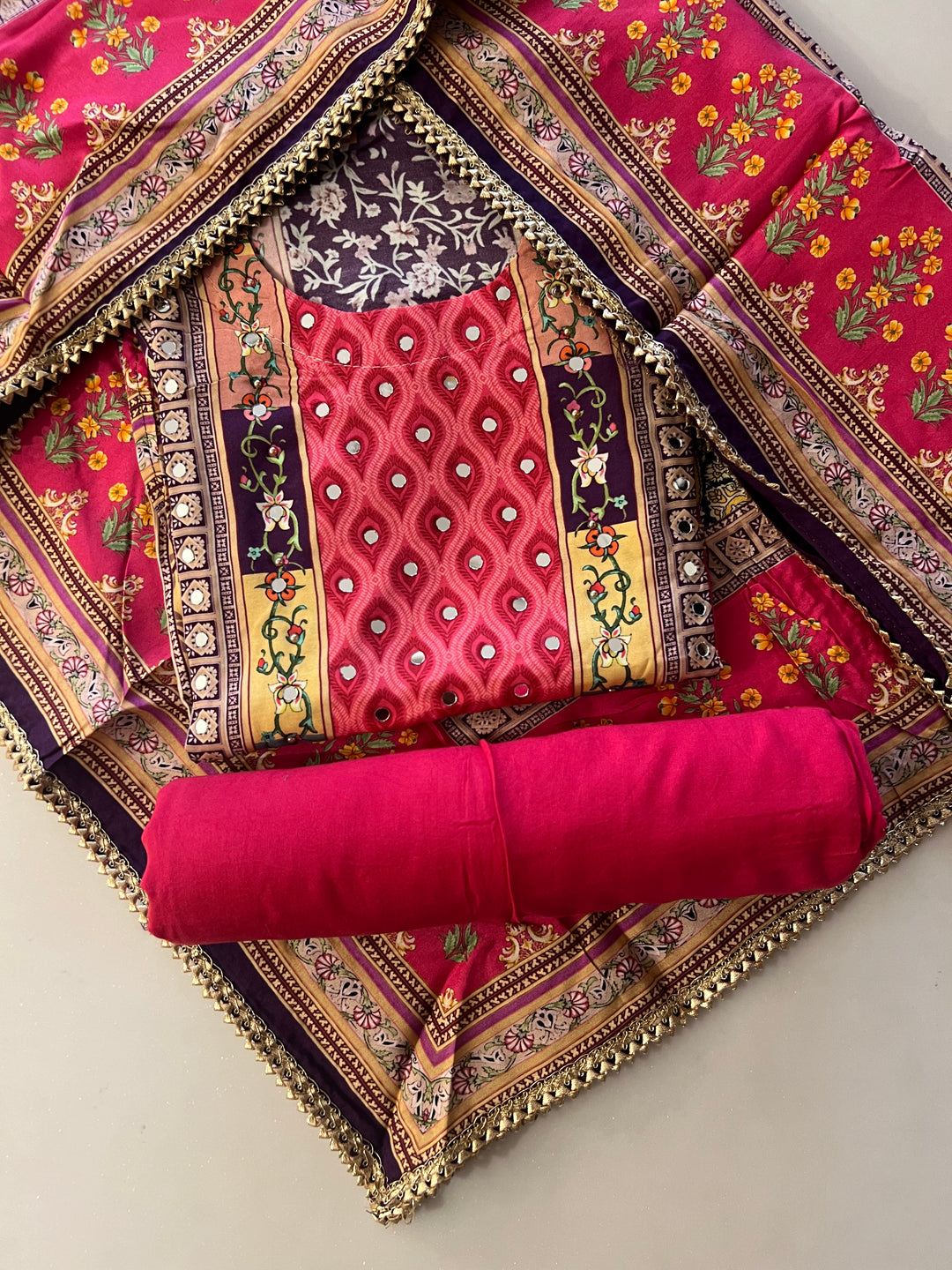 DESIGNER UNSTITCHED DRESS MATERIAL-IKSH01/YELLOW