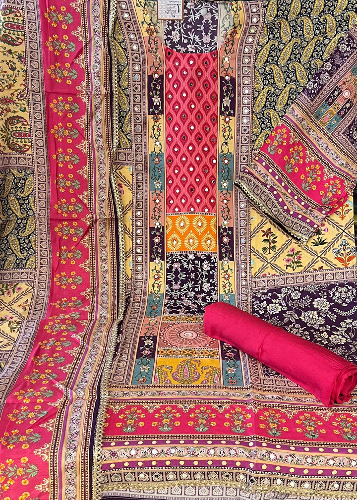 DESIGNER UNSTITCHED DRESS MATERIAL-IKSH01/YELLOW