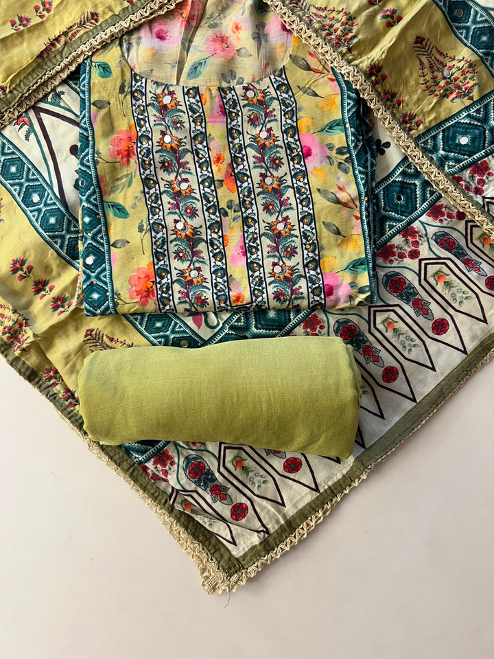 DESIGNER UNSTITCHED DRESS MATERIAL-IKSH01/YELLOW