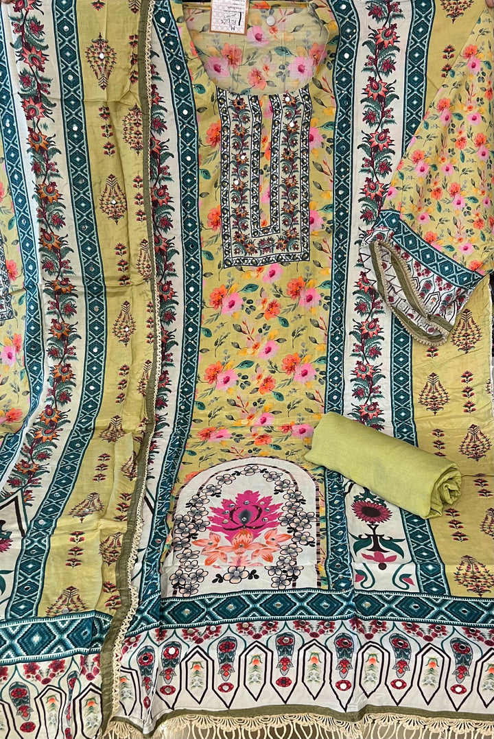 DESIGNER UNSTITCHED DRESS MATERIAL-IKSH01/YELLOW