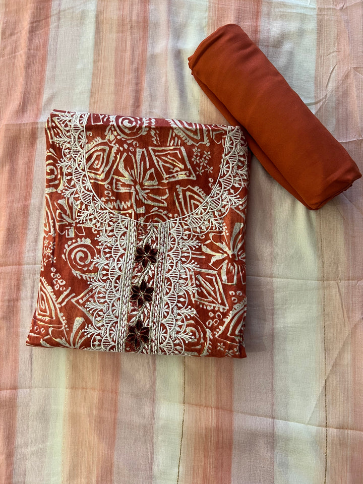 DESIGNER UNSTITCHED DRESS MATERIAL- IKMS08/ ORANGE