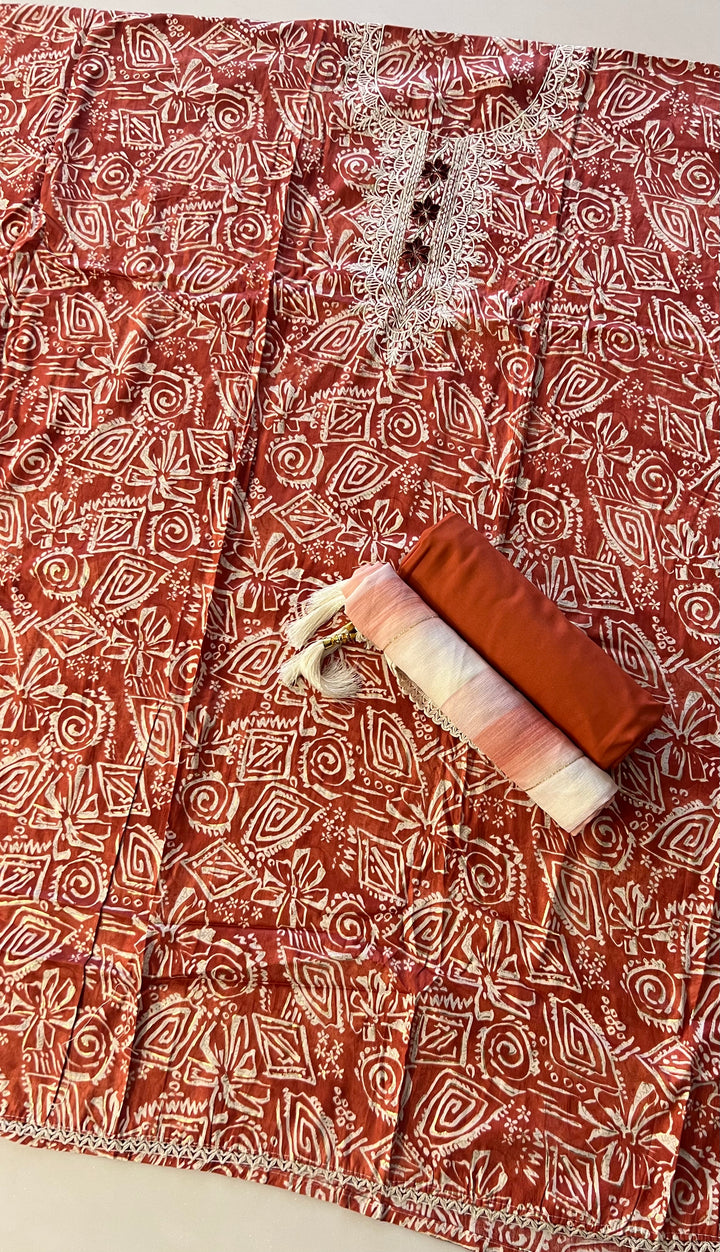 DESIGNER UNSTITCHED DRESS MATERIAL- IKMS08/ ORANGE