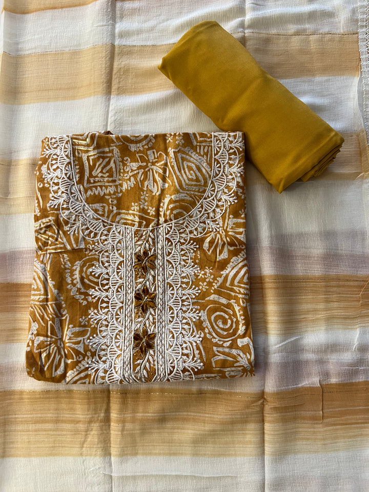 DESIGNER UNSTITCHED DRESS MATERIAL- IKMS08/ YELLOW