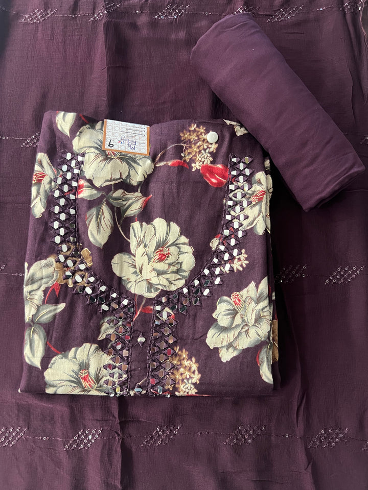 DESIGNER UNSTITCHED DRESS MATERIAL- IKMS09/ WINE