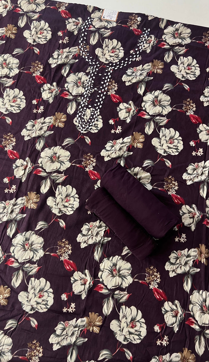 DESIGNER UNSTITCHED DRESS MATERIAL- IKMS09/ WINE