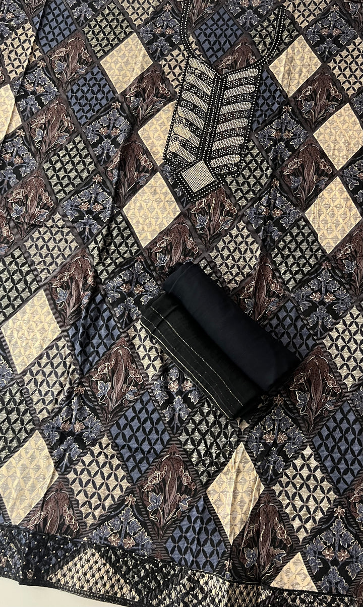 DESIGNER UNSTITCHED DRESS MATERIAL- IKMS06/ BLACK