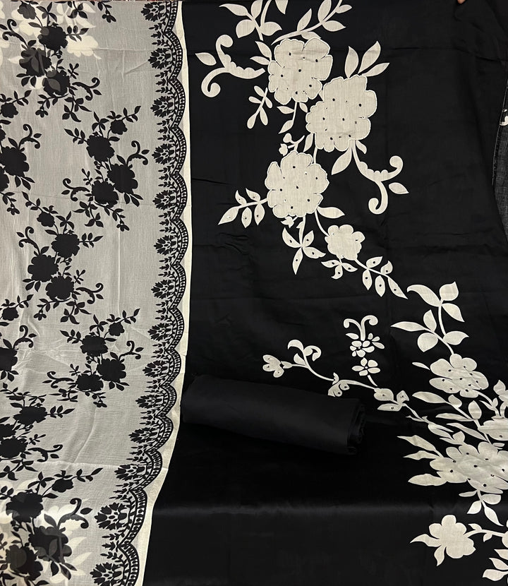 DESIGNER UNSTITCHED DRESS MATERIAL- BTFZ49/ BLACK