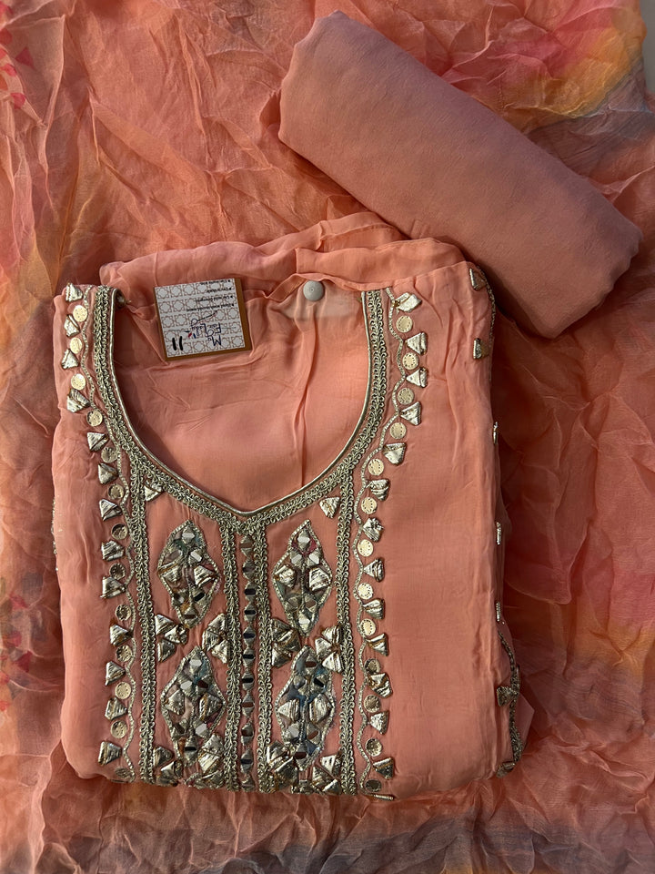 GOTA WORK UNSTITCHED DRESS MATERIAL- IKNS11/PINK/