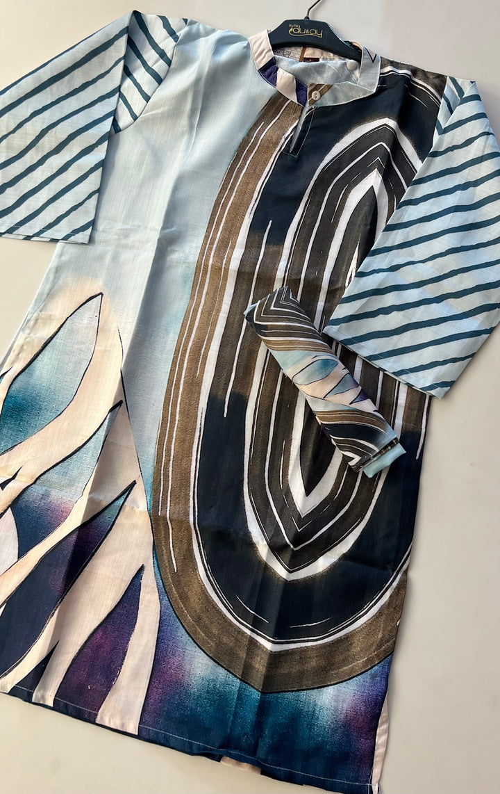 RAYON PLUS SIZE COORD SET-IKFK05/BLUE AND BLACK