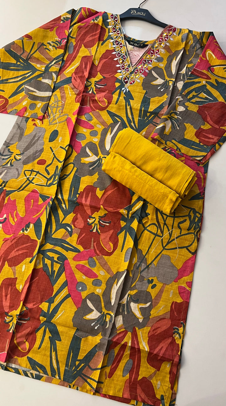 RAYON PLUS SIZE COORD SET(3XL,4XL,5XL)-IKFK04/YELLOW