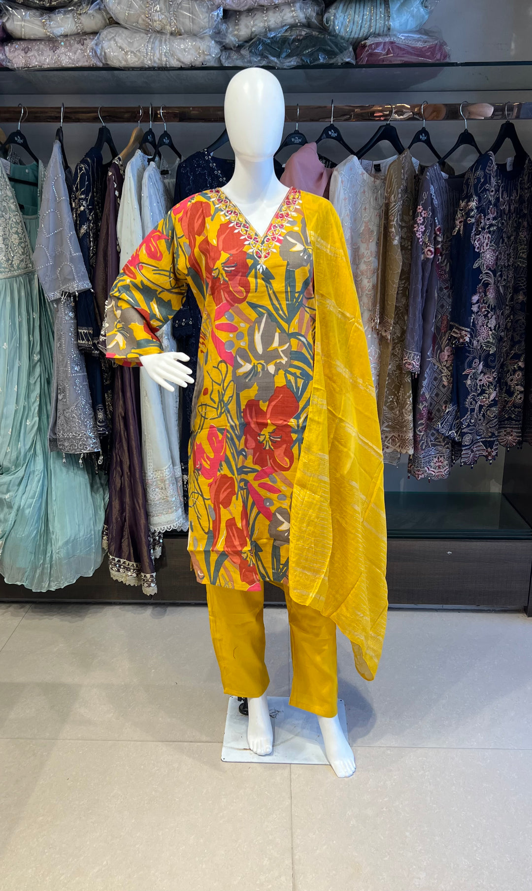 RAYON PLUS SIZE COORD SET(3XL,4XL,5XL)-IKFK04/YELLOW