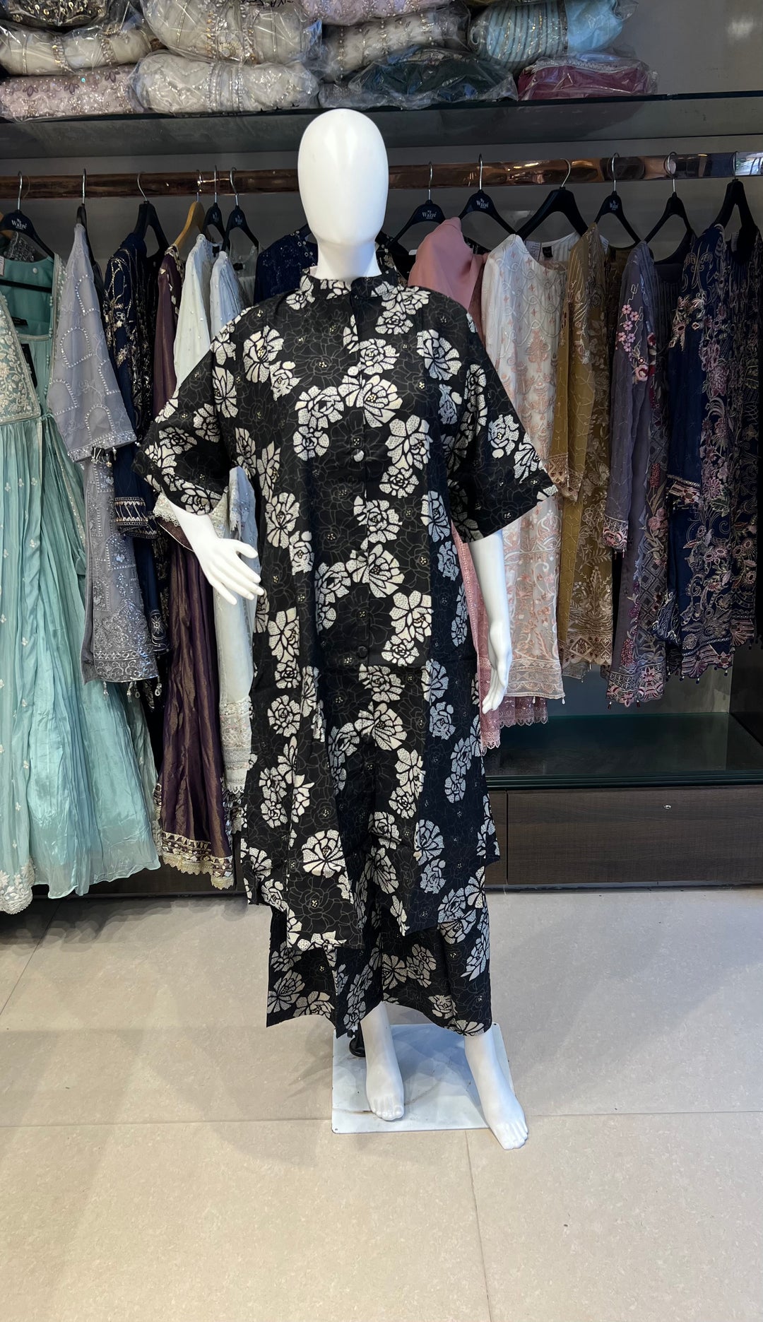 RAYON PLUS SIZE COORD SET-IKFK06/BLACK