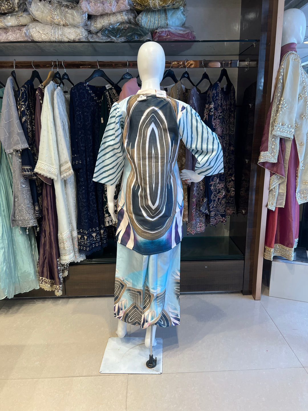 RAYON PLUS SIZE COORD SET-IKFK05/BLUE AND BLACK