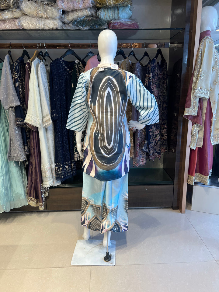 RAYON PLUS SIZE COORD SET-IKFK05/BLUE AND BLACK