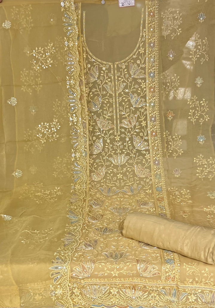 WORK UNSTITCHED DRESS MATERIAL - IKTK02/YELLOW