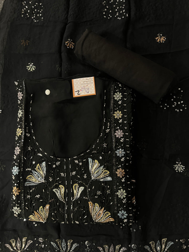 WORK UNSTITCHED DRESS MATERIAL - IKTK02/BLACK