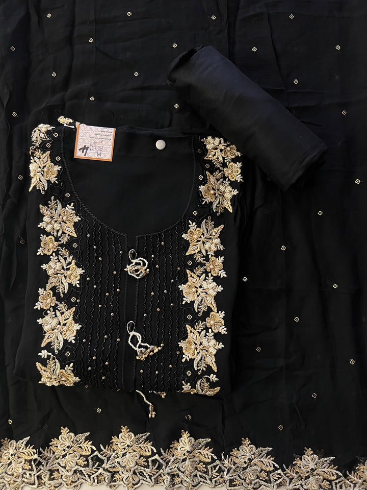 WORK UNSTITCHED DRESS MATERIAL - IKTK04/BLACK