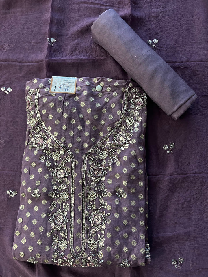 WORK UNSTITCHED DRESS MATERIAL - BTKF01/VOILET