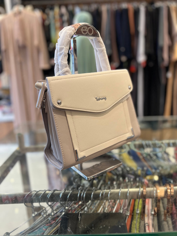 FANCY HAND BAG - BH06/OFF WHITE & LIGHT PINK/