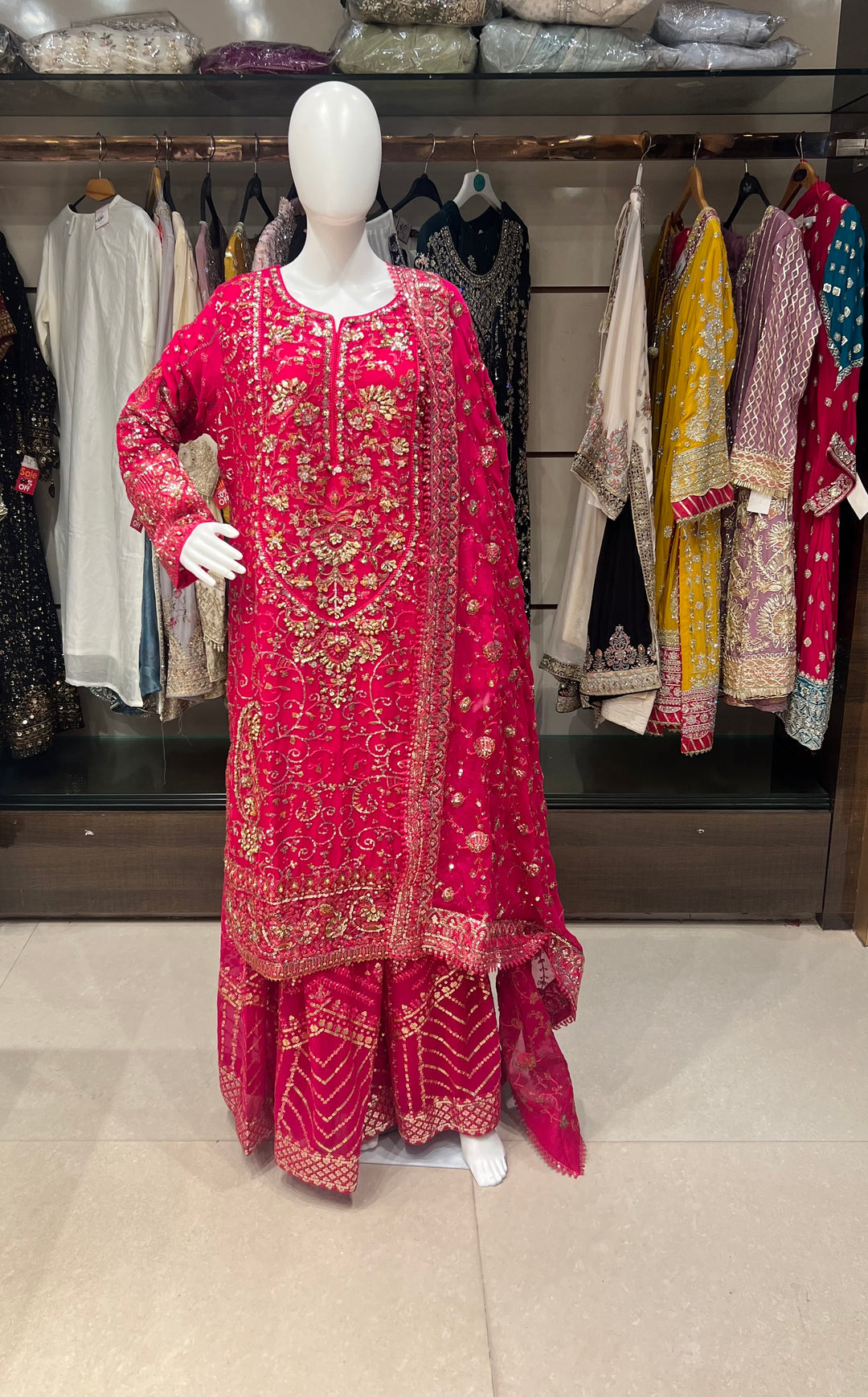 PAKISTANI PURE CHIFFON RANI COLOUR SEQUINS DESIGN- A010